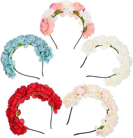 Housoutil 5 Pz Di Fiori Cerchietti Bambina Panno Di Seta Bambino Gonfiabile Perla Fiore