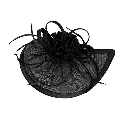 Luckywaqng Fascia per capelli da uomo invernale 2023 Fascinator Cappello con piuma Mesh Tea Party Fascia per capelli per donne Fascia sottile da donna per bicicletta (nero, taglia unica)