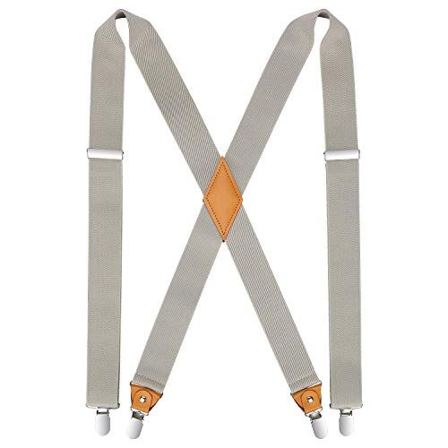 HISDERN Bretelle elastiche da uomo con bretelle a 4 clip molto resistenti, bretelle regolabili X stile Beige