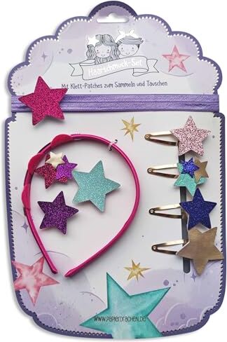 PaPIerDraCHeN Set di accessori per capelli – Cerchietto per capelli in velcro   Toppe intercambiabili nel design * stelle *   Bellissimi accessori creativi per capelli per ragazze – Set 4