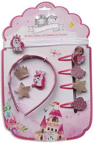 PaPIerDraCHeN Set per capelli – Cerchietto per capelli in velcro   Toppe intercambiabili nel design * Principessa *   Bellissimi accessori creativi per capelli per ragazze – Set 1