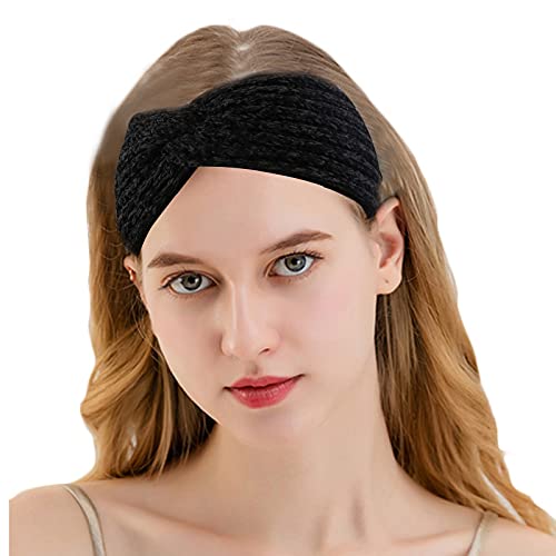 CHUXI Hair Autumn Hat Wool And European Solid Pullover and Top Knitting Hair Warm Band Empty Winter Headdress Temperament Headband (Black, Free Size)