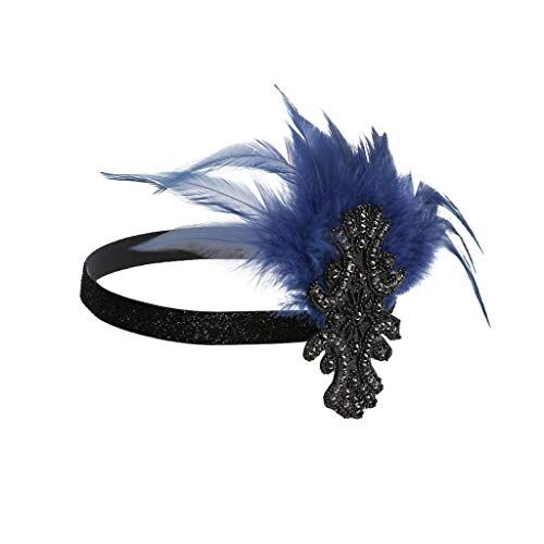 Generico Headpiece Great Prom Gatsby Vintage Headband Headdress Flapper Headband Cerchietti Ragazza (Navy, One Size)