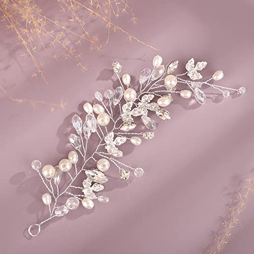 Kercisbeauty Cerchietto in argento con perle di cristallo per matrimoni, spose, damigelle d'onore, gioielli per occasioni speciali