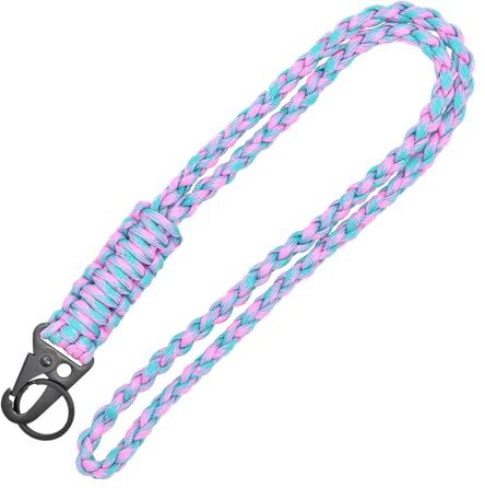 PAITOK Lacci Paracord Robusti per Uomo Donna, Lacci Portachiavi Intrecciati Colorati per Anelli, Carte d'Identità, Badge, Cellulare, Fotocamera, Attività Outdoor (Blu Rosa)