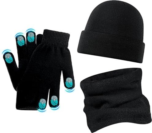 Holdes Set guanti sciarpa cappello   Set sciarpa e guanti per cappello lavorato a maglia unisex per adulti   Berretto invernale lavorato a maglia, scaldacollo, sciarpa e guanti touch screen, set da 3