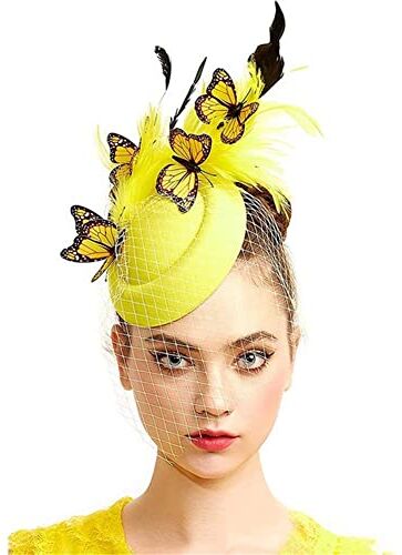 Youllyuu Cappelli da donna da sposa Fascinator cappelli a farfalla copricapo da donna chiesa Fedora Cap pin per capelli in rete cappello