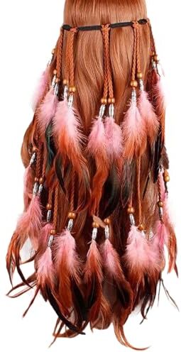 MNRIUOCII Fascia per capelli con piume indiane: boho arcobaleno nappa hippie copricapo tribale, per feste, copricapo per donne e ragazze