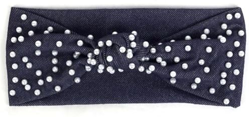 Niiyyjj Fasce per capelli da donna, estive, a costine, con strass, morbide, elasticizzate, a turbante, colore: bianco e blu navy