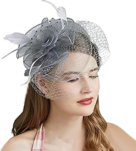 Generic Cappelli per le donne Fascinators Womens Pillbox Flower Hat per Tea Party Cocktail Ball Wedding Church Cerchietto Bambina (Grey, One Size)