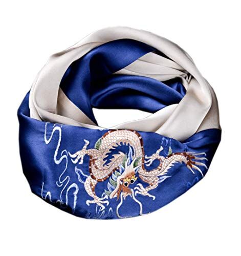 QINMENG Confezione regalo per capelli con scialle di drago cinese ricamato a mano in seta a due piani Confezione regalo335 (Argento)