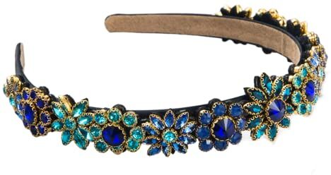 Antique Cerchietto per capelli barocco alla moda con fiore di cristallo lucido cerchio per capelli colorato strass accessori per capelli alla moda per donne ragazze (blu)