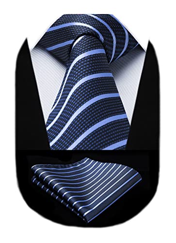 HISDERN Cravatte Uomo Blu Righe Fazzoletto Elegante Classico Cravatta E Fazzoletti Da Taschino Set Per Laurea Lavoro Business