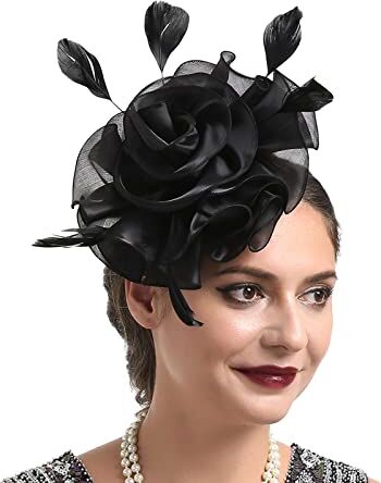 PAIDAXING Accessori per la testa per le donne Cappello per le donne Fiore di cerimonia nuziale Cocktail Mesh Piume Clip per capelli Tea Party Fascia per capelli per le donne