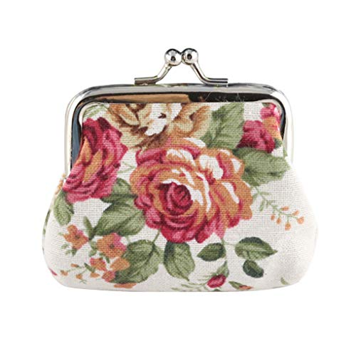 Leeadwaey Portafoglio femminile Mini Motivo Floreale Fibbia Portafogli Borsa Elegante Soldi Pendenti Tasche Stile Vintage Monete Borsa Accessori Bianco