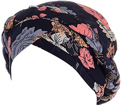 Generic Fascia per capelli giallo neon Cancer Hat Head Wrap Turban Braid Floral Etnic Cap Print Turban Hair Cover Cap Headwear Heardband Tennis Accessori per bambini (blu navy, taglia unica)