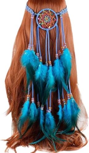 MNRIUOCII Fascia per capelli con piume indiane: boho arcobaleno nappa hippie copricapo tribale, per feste, copricapo per donne e ragazze