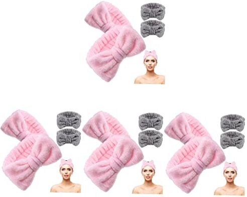 PSVOD 4 pezzi fiocco fascia trucco fascia spa fascia testa turbante fascia trucco polsino spa fasce for capelli lavaggio viso fascia set corallo pile cura della pelle miss sciarpa moda fasce for capelli bel