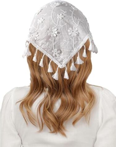 NANZU Fiore bianco pizzo 100% fatto a mano all'uncinetto capelli bandana sciarpa per capelli triangolo fasce uncinetto fascia per capelli fazzoletto per le donne ragazze