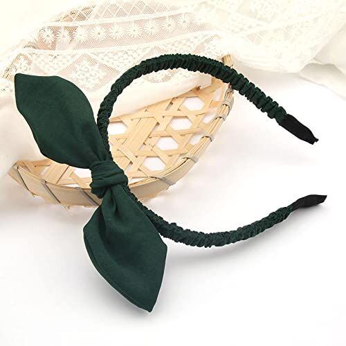 Generic Testa di fiore Tutto-fiammifero orecchie di coniglio fascia accessori per capelli neri pizzo fiocco fascia per uscire premendo forcina semplice copricapo femminile, plissettato verde scuro