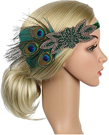 PiurUf Fascia Per Capelli Accessori for capelli Black Rhinestone Rhinestone perline Sequin Hair Band 1920S Vintage Party Headpiece Donne Fascia Fascia Per Capelli Donna (Size : YM5997 green)