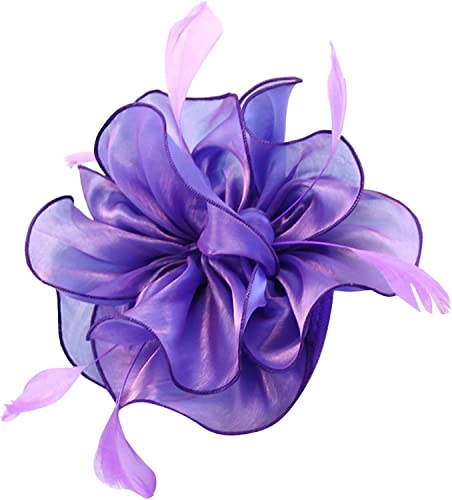 DNCG Cappello Fascinators for Donne Tea Party Fascia for Capelli Derby Matrimonio Fiore Fiore Rosso Fermacapelli Cappello Fantasia Foulard (Color : Purple, Size : One Size)