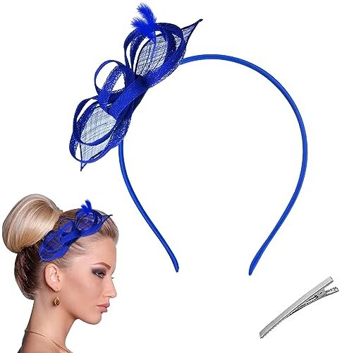 Larfraecy Fascinator Fascinator,Copricapo velo di canapa Fermacapelli moda piume vintage europee e americane Abbigliamento da sposa Cocktail Tea Party Matrimonio Concorso (blu)