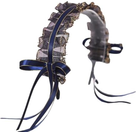 TTYAO REII Cerchietto nero da donna con fiocco e fiocco, accessorio gotico per capelli Lolita, accessori per capelli per regali di compleanno (blu navy)