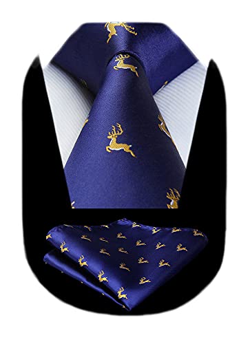 HISDERN Cravatte uomo blu navy Fazzoletto fantasia cervo Cravatta da matrimonio business elegante cravatta set
