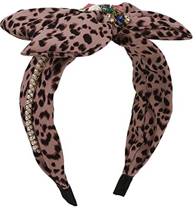 Antique Personalizzato leopardo modello fiocco capelli cerchio tessuto perla strass vintage Hairband per donne ragazze (kaki)