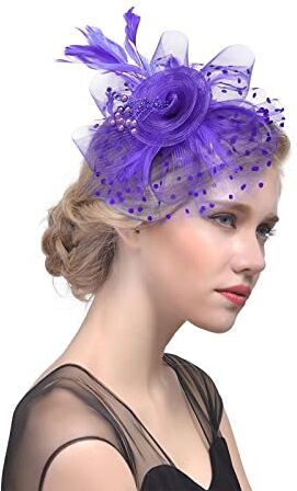 Generic Cappello da donna Tea Party fascia per matrimonio fiore cocktail piume in rete clip capelli onda fascia da uomo (viola, taglia unica)