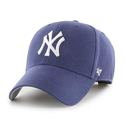 47 MLB New York Yankees MVP Cappellino da baseball unisex, con gancio regolabile e cinturino ad anello, logo bianco, colore: blu navy, Blu navy chiaro., Etichettalia unica