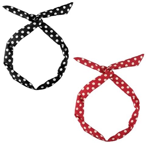 nllkii Set di 2 Fasce per Capelli a Pois per Ragazze e Donne Stile Bandana Retro Anni '50 Fascia Natalizia Vintage Regolabile in Cotone Morbido(rosso,nero）