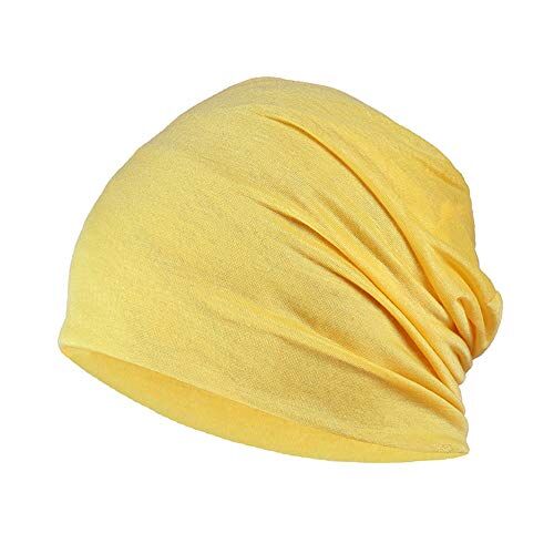 YOFASEN Berretto Slouchy Cappello in Cotone Chemio Cancro Cappuccio per Dormire Cappuccio Turbante Copricapo Elastico Musulmano per Donna Uomo, Giallo, Taglia unica