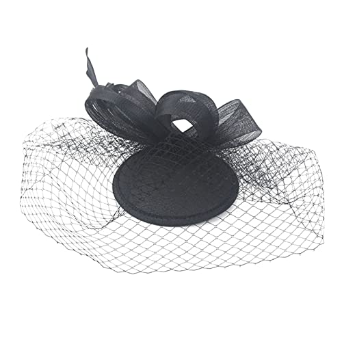 LDadgf 2023 Fascinator cappello fiore piuma maglia tea party fascia per capelli per donne fasce per capelli lunghi (nero, taglia unica)