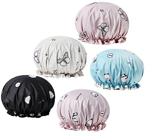 FRCOLOR 5 Pz Cuffia Da Doccia Cappello Da Doccia Da Donna Di Grandi Dimensioni Cuffia Da Bagno Elasticizzata Berretti Cappelli Da Doccia Per Adulti Visiera Da Bagno Mancare Sciarpa