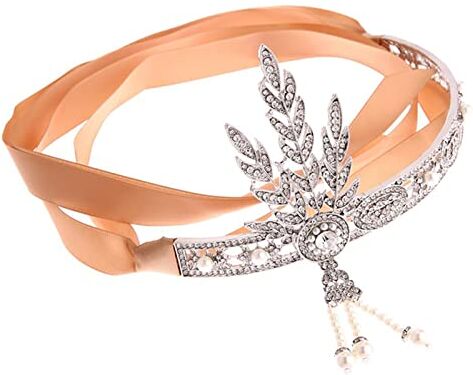 GERRIT Fascia Di Piume Argento 20s copricapo vintage 1920s fascia fascia flapper grande gatsby gioielli abbigliamento accessori Fascia Piume Di Pavone (Color : Silver-headband, Size : Free size)