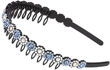 Generic Cerchietto per capelli per capelli con lunetta antiscivolo con fiore e strass (blu)