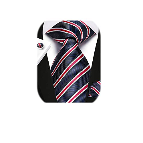Enlision Uomo Cravatte Formale Fazzoletto Da Taschino Cravatta Da Uomo Classica Fazzoletto E Gemelli Cravatta Set Rosso/Blu Navy