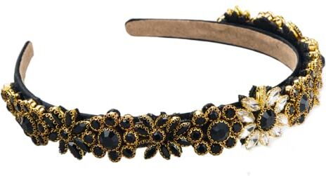 Antique Cerchietto per capelli barocco alla moda con fiore di cristallo lucido cerchio per capelli colorato strass accessori per capelli alla moda per donne ragazze (nero)