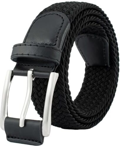 BOZEVON Cintura Elastica Intrecciata Cintura in Tessuto Elasticizzata Casual Unisex Cintura Cinta Regolabile Vintage per Uomo e Donna Lunghezza 105 cm Nero