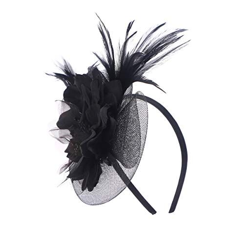 ESBANT Fascia for capelli da donna Cappello Fascinator for donna, fascia for velo cappelli for tea party fascia for fiori fascia for capelli accessori for capelli ragazza nera la festa (Color : Black, Size