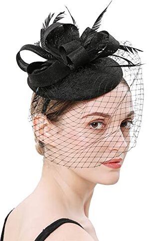 Yinguo Fascia per capelli da donna, cappello da donna, cappello da fiore, per feste di tè, cocktail, matrimoni, chiesa (15-nero, taglia unica)