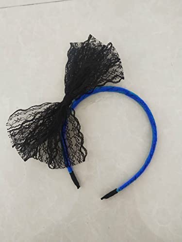 Generic Fascia per capelli con fiocco in pizzo europeo e americano a tesa larga femminile retrò con fiocco grande accessori per capelli copricapo tornante nuovo stile, cerchio blu con fiocco nero