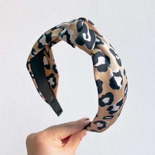 JMtrCVpL fasce per capelli, fascia per capelli, Fascia for capelli da donna Fascia for capelli leopardata con nodo centrale Copricapo classico for accessori for capelli for adulti (Color : Khaki hairband, Si