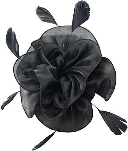 DNCG Cappello Fascinators for Donne Tea Party Fascia for Capelli Derby Matrimonio Fiore Fiore Rosso Fermacapelli Cappello Fantasia Foulard (Color : Black, Size : One Size)