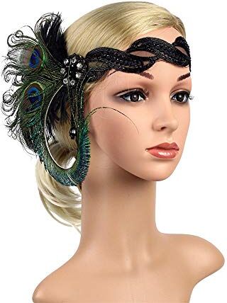 Generico Headpiece Great Flapper Headband Vintage Gatsby 1920s Headdress Headband Cerchietto Elastico per (Green, One Size)