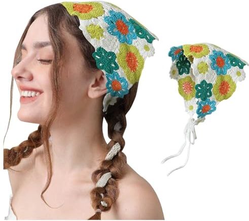 Generic Fasce per capelli da donna in maglia foulard bianco margherita copricapo bandana per capelli vintage hippie fascia cravatta testa fazzoletto boho accessori per capelli lunghi