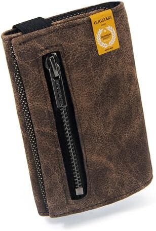 GUGGIARI ® Portafoglio Uomo in Pelle di Qualità Morbido Slim con Porta Carte di Credito, Portamonete e Contanti Compatto con Protezione RFID (Brown)