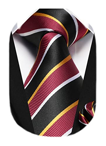 HISDERN Uomo Cravatta da Nozze Business Cravatte e Fazzoletto Nero/Rosso